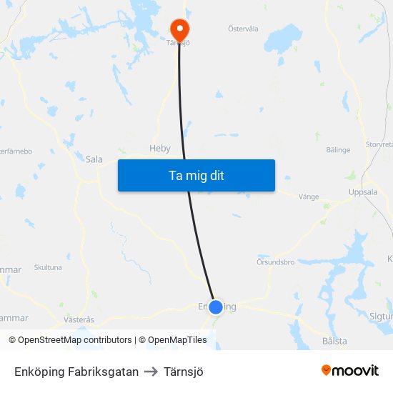 Enköping Fabriksgatan to Tärnsjö map