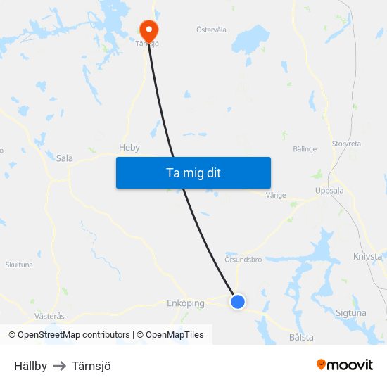 Hällby to Tärnsjö map