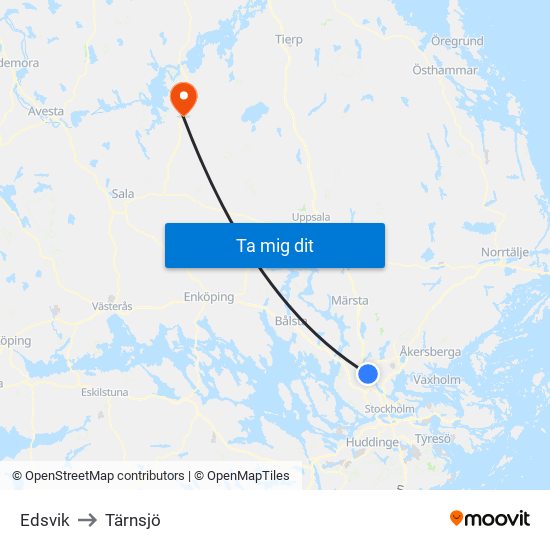 Edsvik to Tärnsjö map