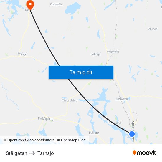 Stålgatan to Tärnsjö map