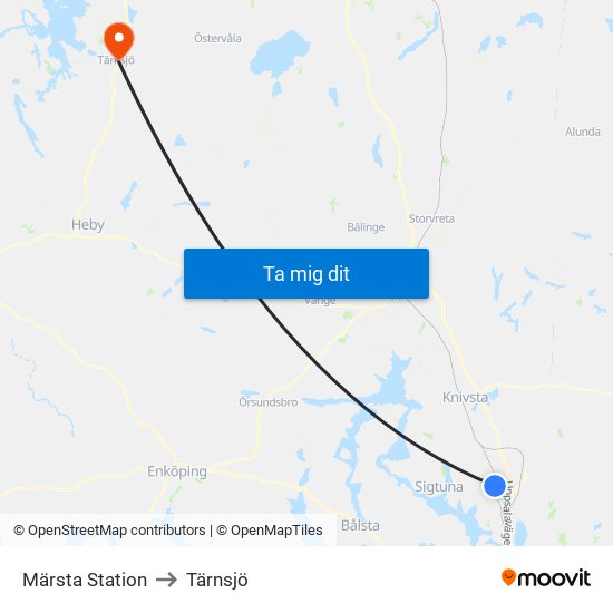 Märsta Station to Tärnsjö map