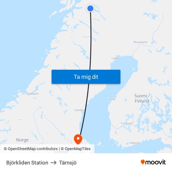 Björkliden Station to Tärnsjö map