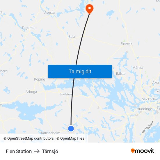 Flen Station to Tärnsjö map