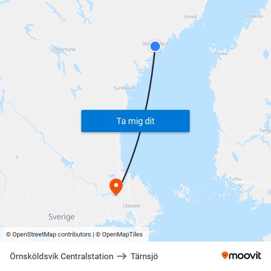 Örnsköldsvik Centralstation to Tärnsjö map