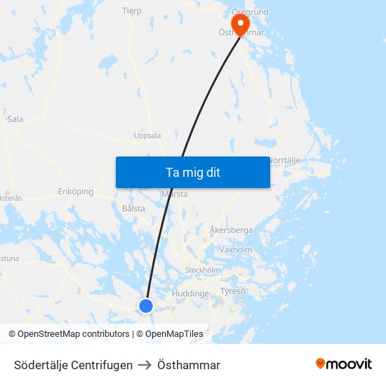 Södertälje Centrifugen to Östhammar map