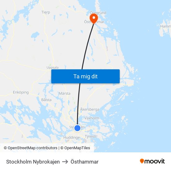 Stockholm Nybrokajen to Östhammar map