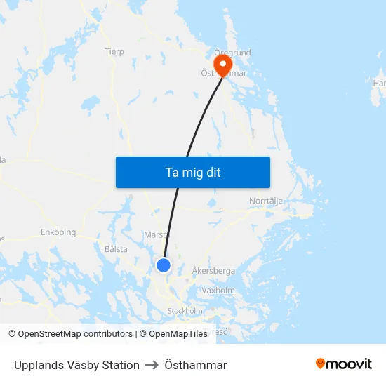 Upplands Väsby Station to Östhammar map