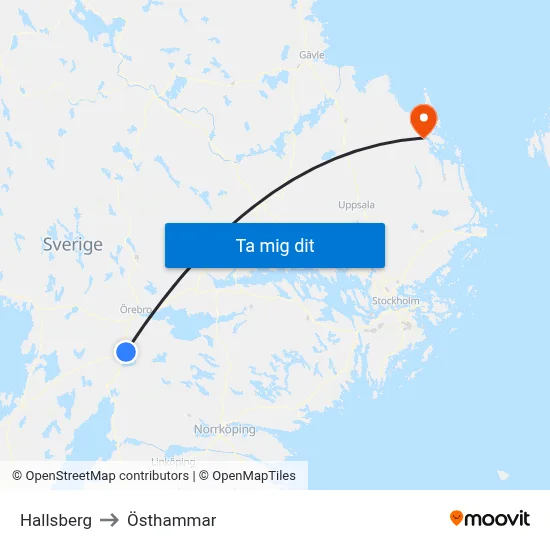 Hallsberg to Östhammar map