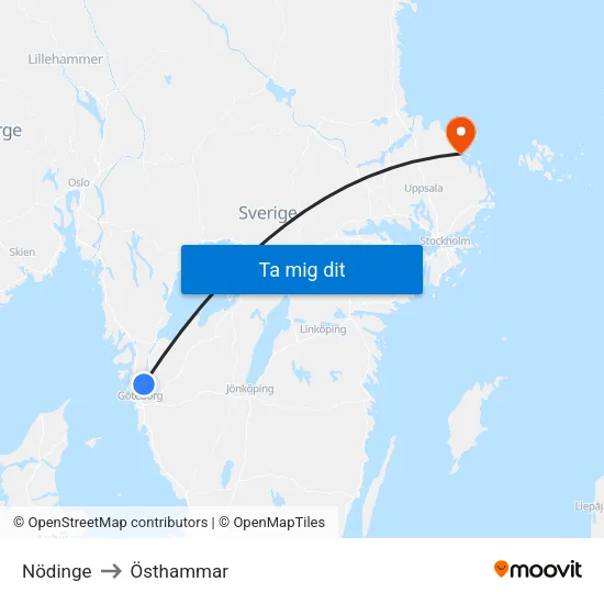 Nödinge to Östhammar map