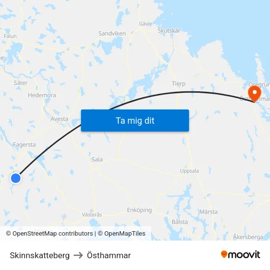 Skinnskatteberg to Östhammar map