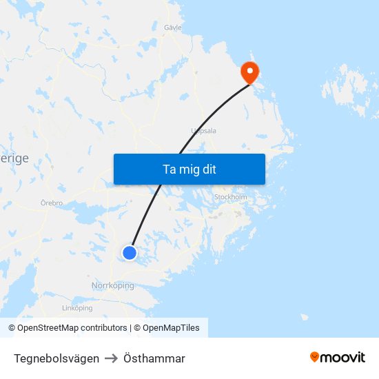 Tegnebolsvägen to Östhammar map