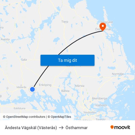 Ändesta Vägskäl (Västerås) to Östhammar map