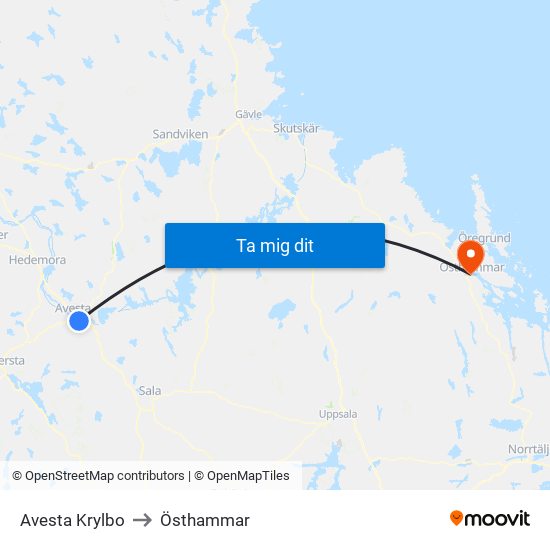 Avesta Krylbo to Östhammar map