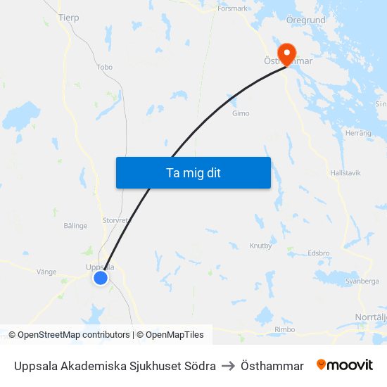 Uppsala Akademiska Sjukhuset Södra to Östhammar map