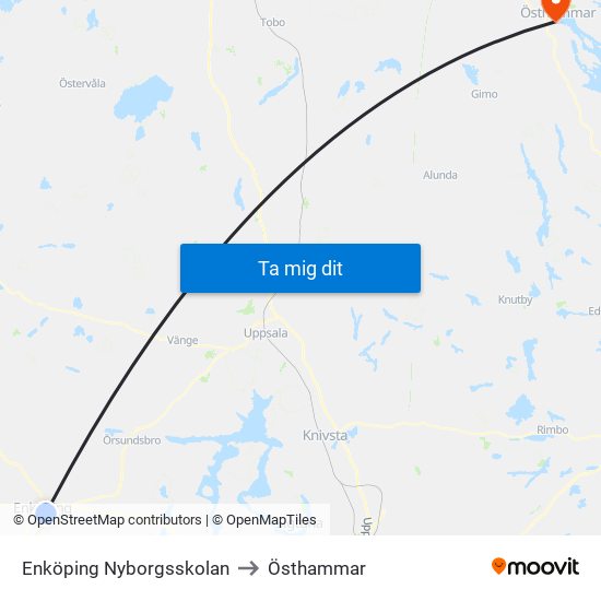 Enköping Nyborgsskolan to Östhammar map