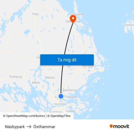 Näsbypark to Östhammar map