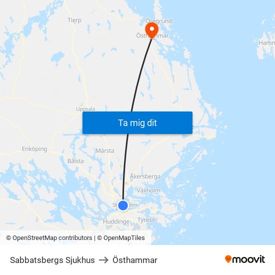 Sabbatsbergs Sjukhus to Östhammar map