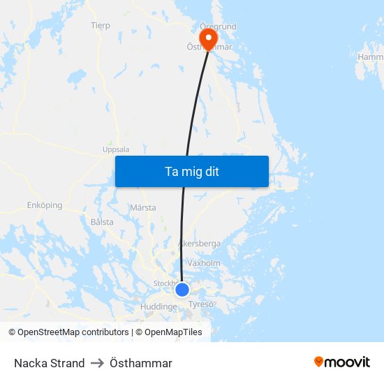 Nacka Strand to Östhammar map