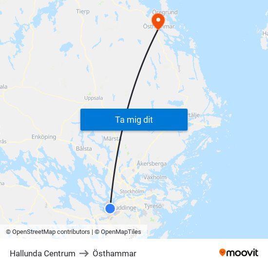 Hallunda Centrum to Östhammar map