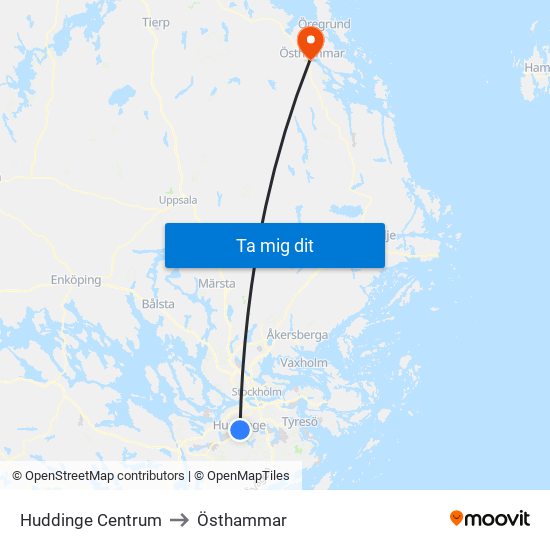 Huddinge Centrum to Östhammar map