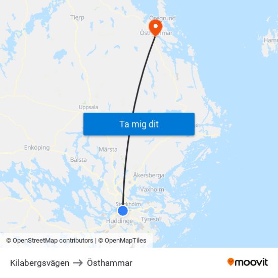 Kilabergsvägen to Östhammar map