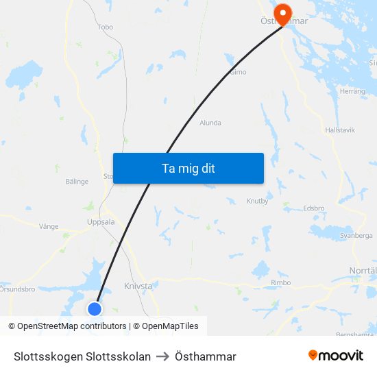 Slottsskogen Slottsskolan to Östhammar map