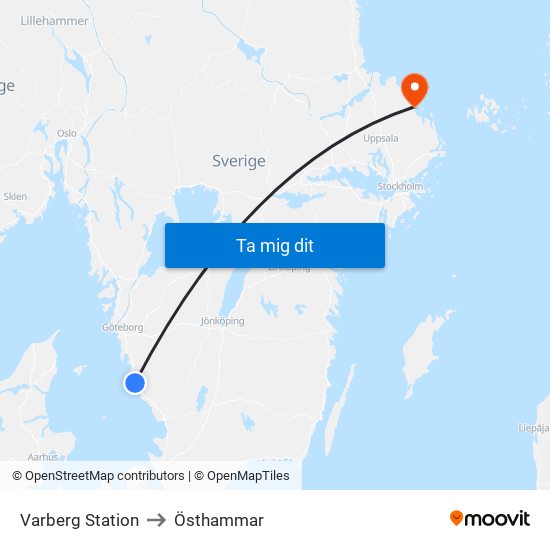 Varberg Station to Östhammar map