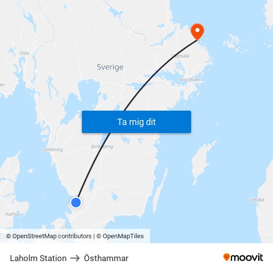 Laholm Station to Östhammar map