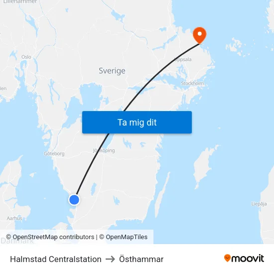 Halmstad Centralstation to Östhammar map