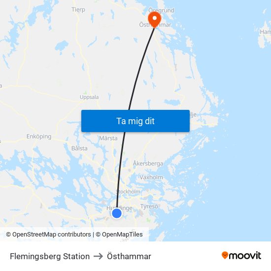 Flemingsberg Station to Östhammar map