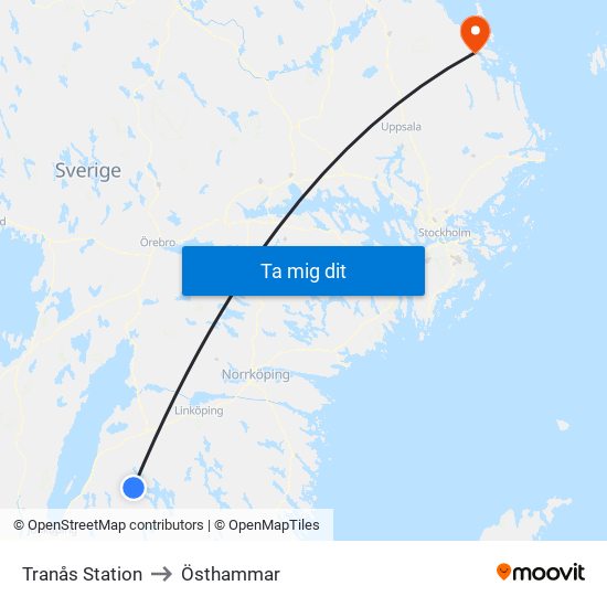 Tranås Station to Östhammar map