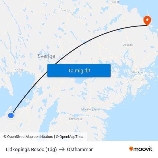 Lidköpings Resec (Tåg) to Östhammar map