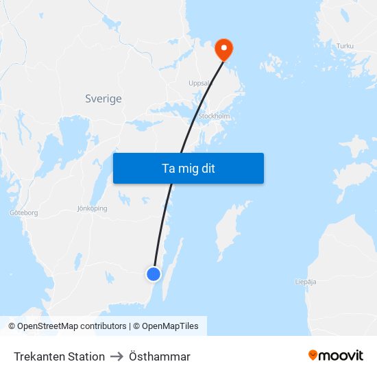 Trekanten Station to Östhammar map