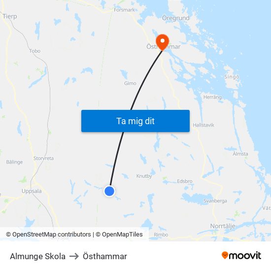 Almunge Skola to Östhammar map