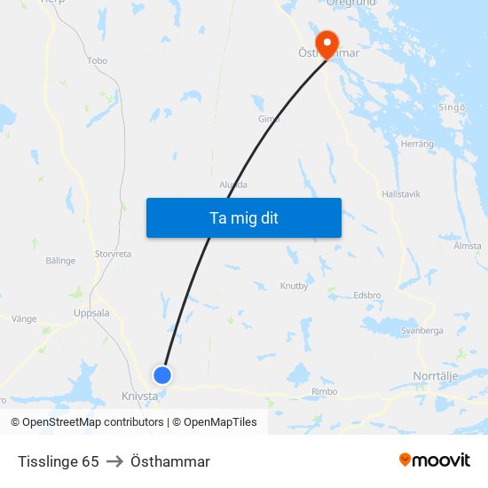 Tisslinge 65 to Östhammar map