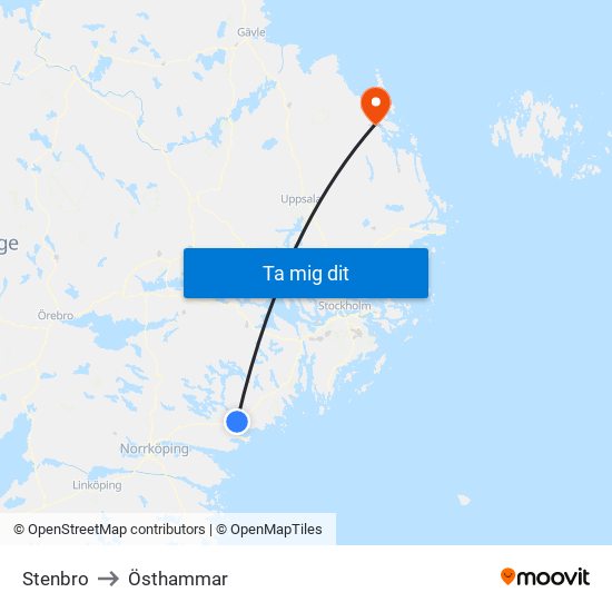 Stenbro to Östhammar map