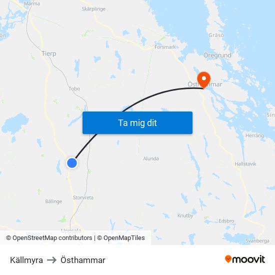 Källmyra to Östhammar map