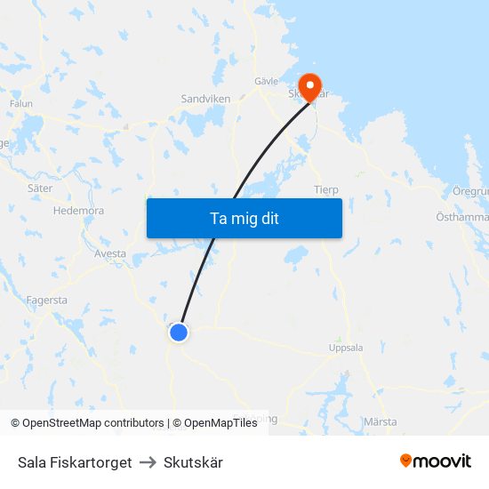 Sala Fiskartorget to Skutskär map