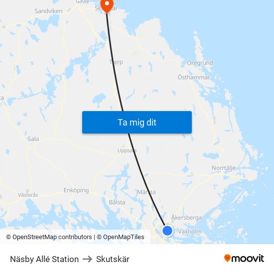 Näsby Allé Station to Skutskär map