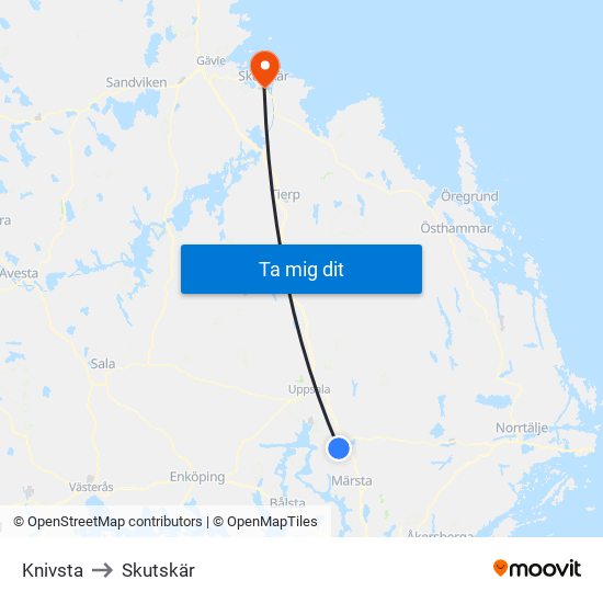 Knivsta to Skutskär map