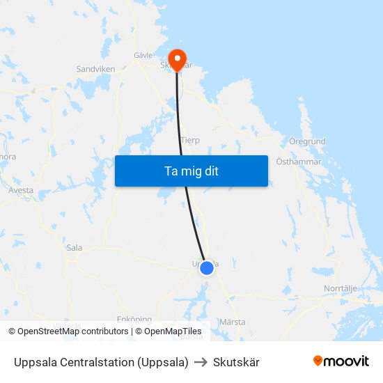 Uppsala Centralstation (Uppsala) to Skutskär map