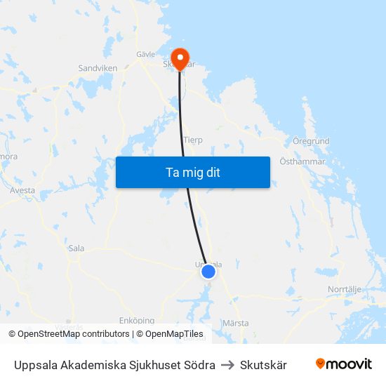 Uppsala Akademiska Sjukhuset Södra to Skutskär map