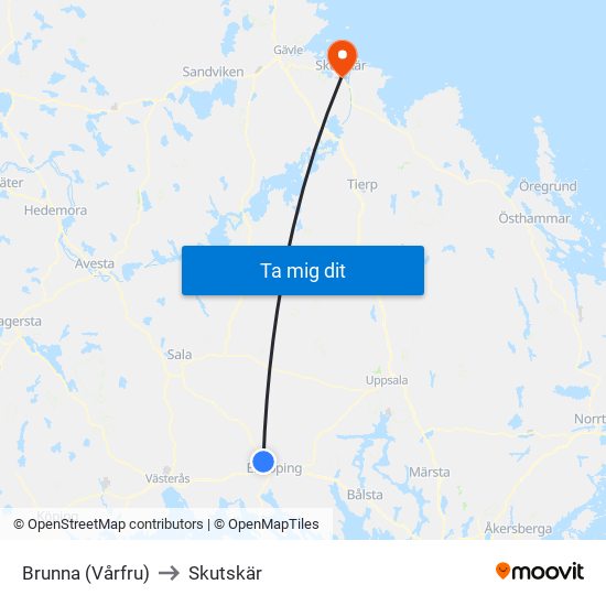 Brunna (Vårfru) to Skutskär map