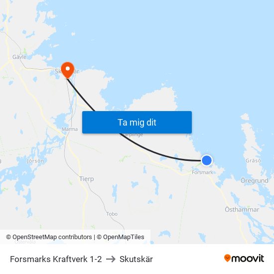 Forsmarks Kraftverk 1-2 to Skutskär map