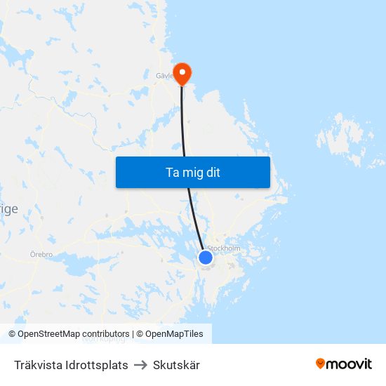 Träkvista Idrottsplats to Skutskär map