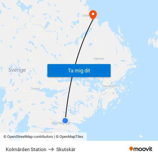 Kolmården Station to Skutskär map
