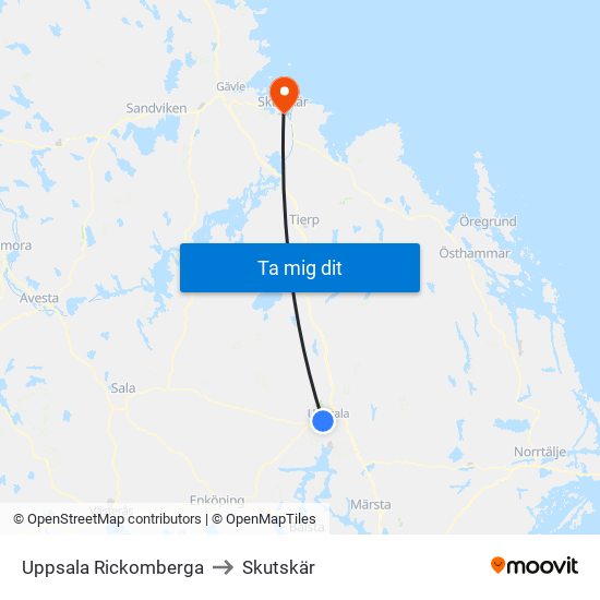 Uppsala Rickomberga to Skutskär map