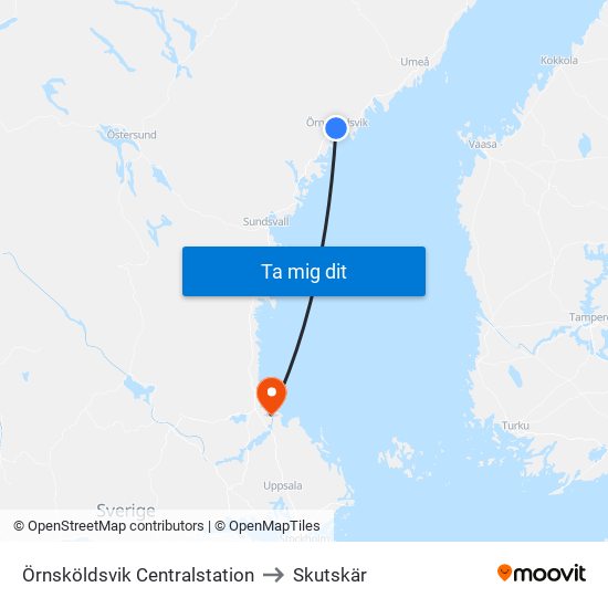 Örnsköldsvik Centralstation to Skutskär map