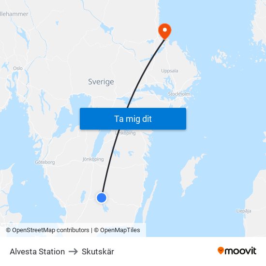 Alvesta Station to Skutskär map