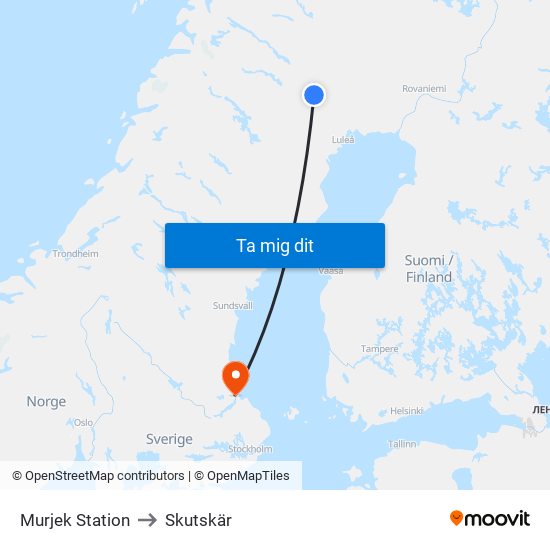 Murjek Station to Skutskär map